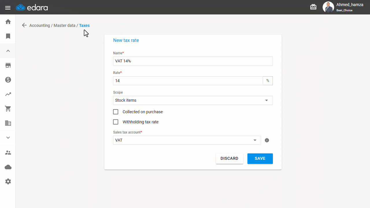 Creating a VAT Rate on Both Sales and Purchases — Click on “Save”.
