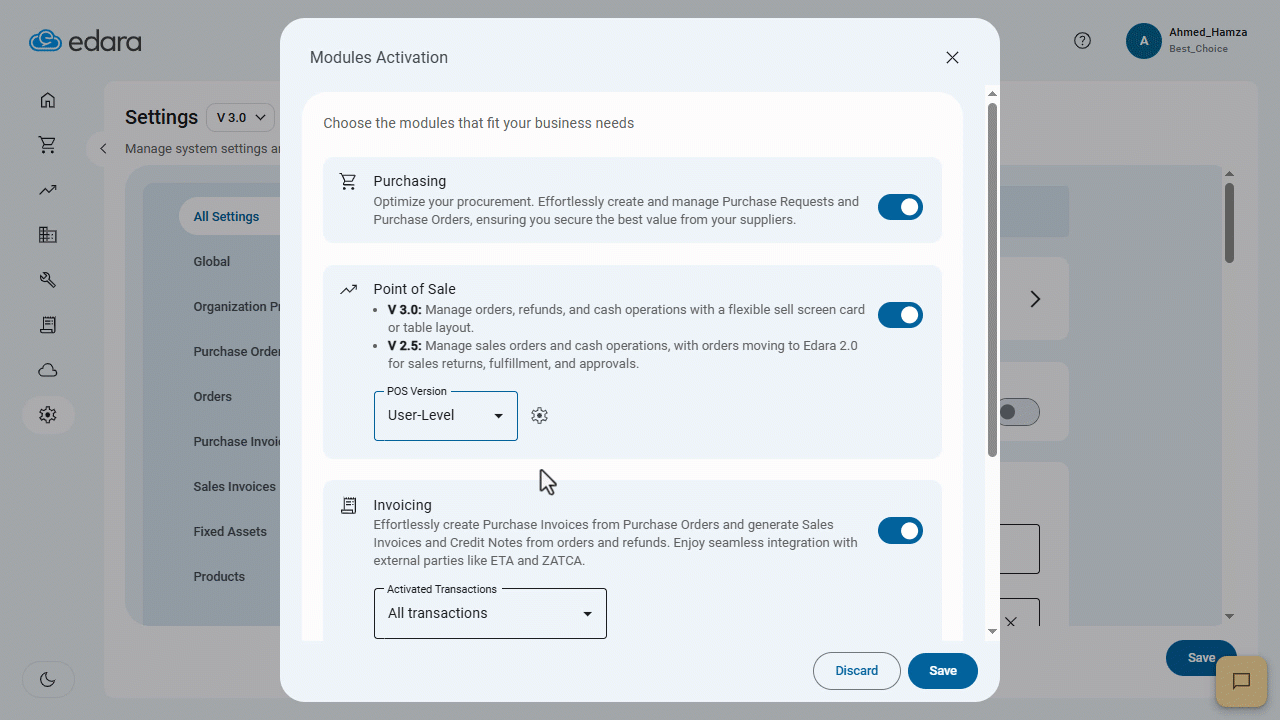 Specifying the POS version — Click on "Save".