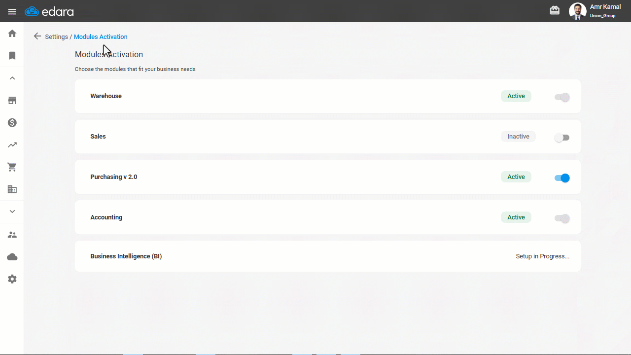 Controlling Modules Activation — After activation, the module status will appear as “Active”.