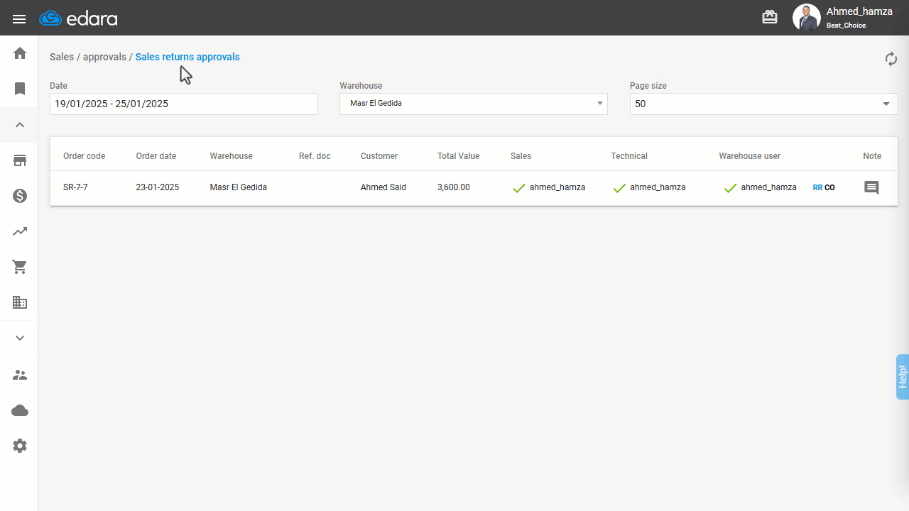 Saving the Receive Return Document — Click “Save”.
