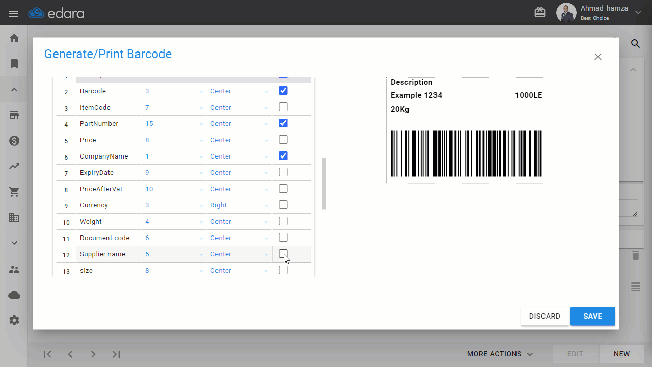 Showing Supplier Name and Document Number in Barcode — Scroll down to choose the supplier name or any other options you want…