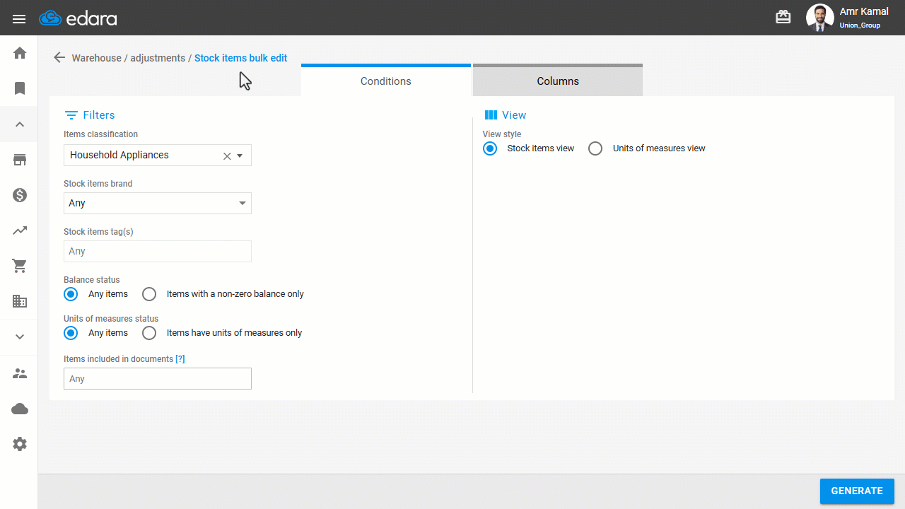 Displaying the Stock Item Insert date and user in the bulk edit page — Click on “Generate”.