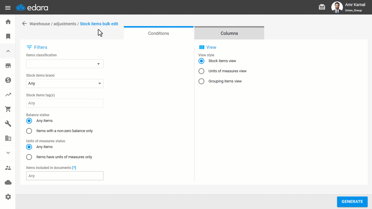 Exporting Stock Items to an Excel File — Select "Export to Excel".