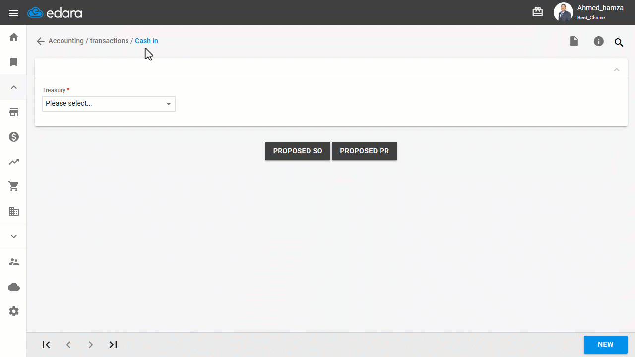 Creating a Cash-In Document — Click on "Save".