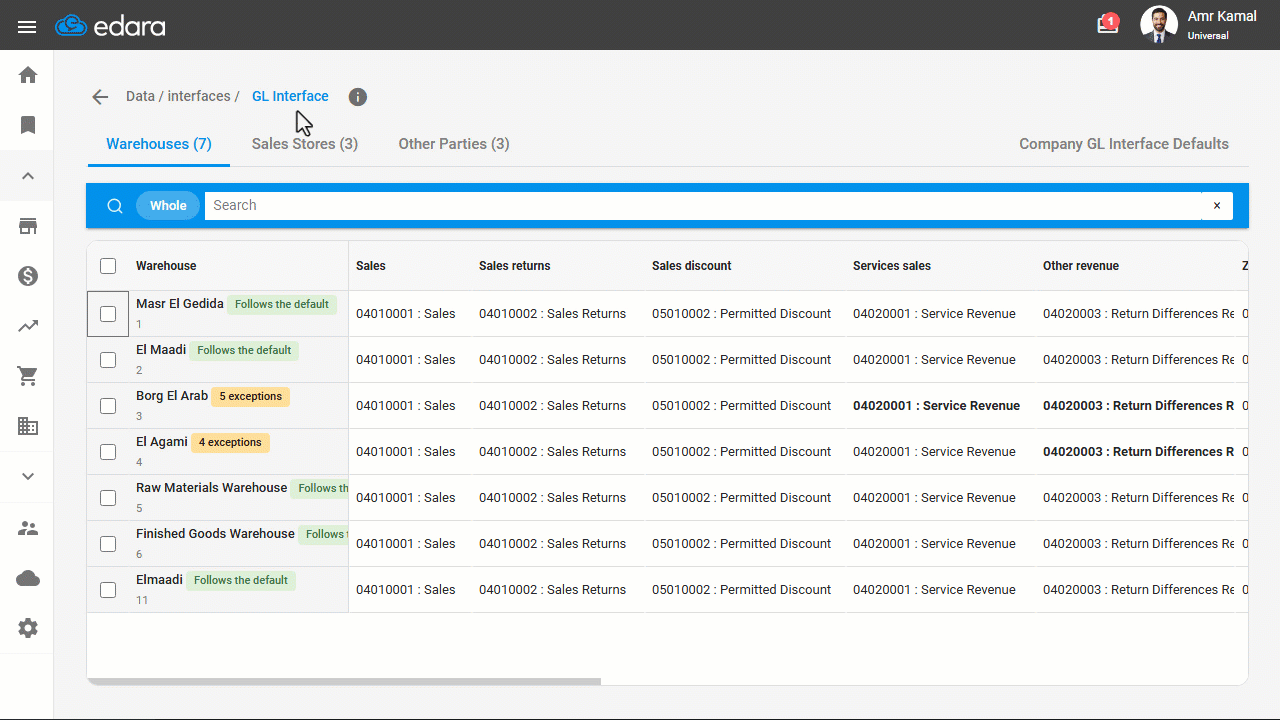 Sales Stores Interface — The cost center setting has also been moved from the branch coding screen to this section so that…