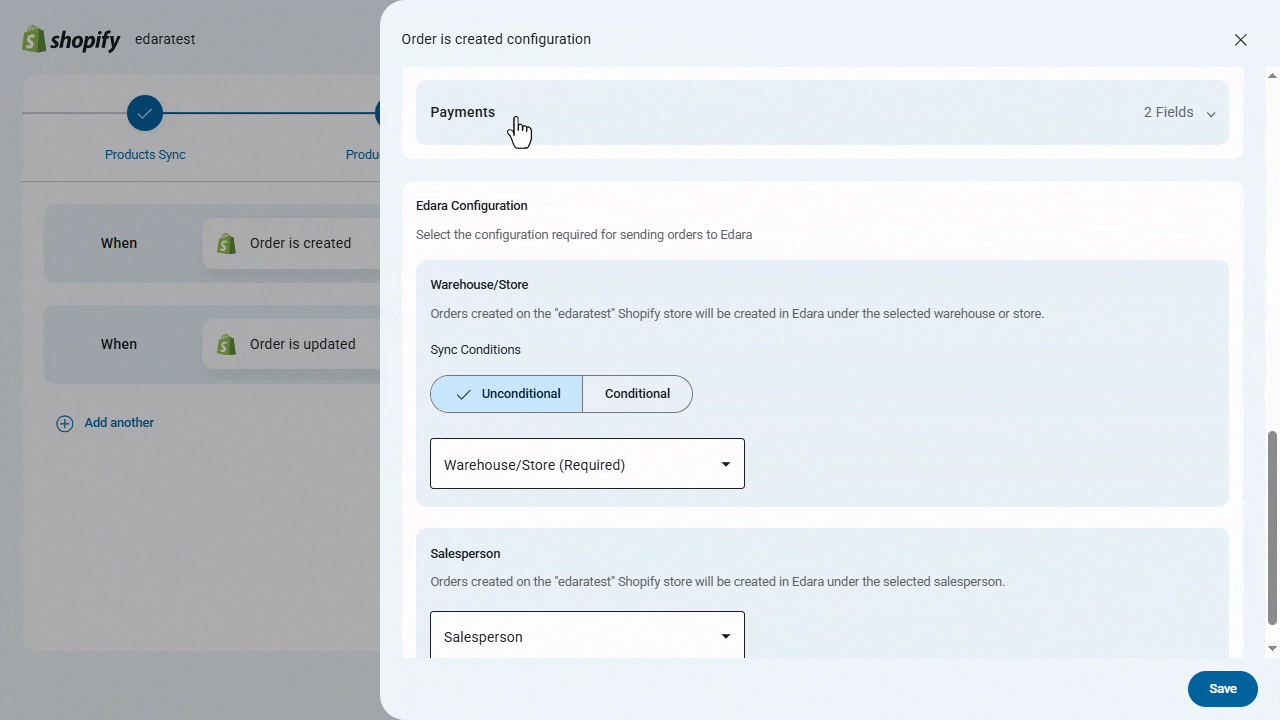 Syncing Sales Orders Between “Edara” and “Shopify” — Click on “Save”.