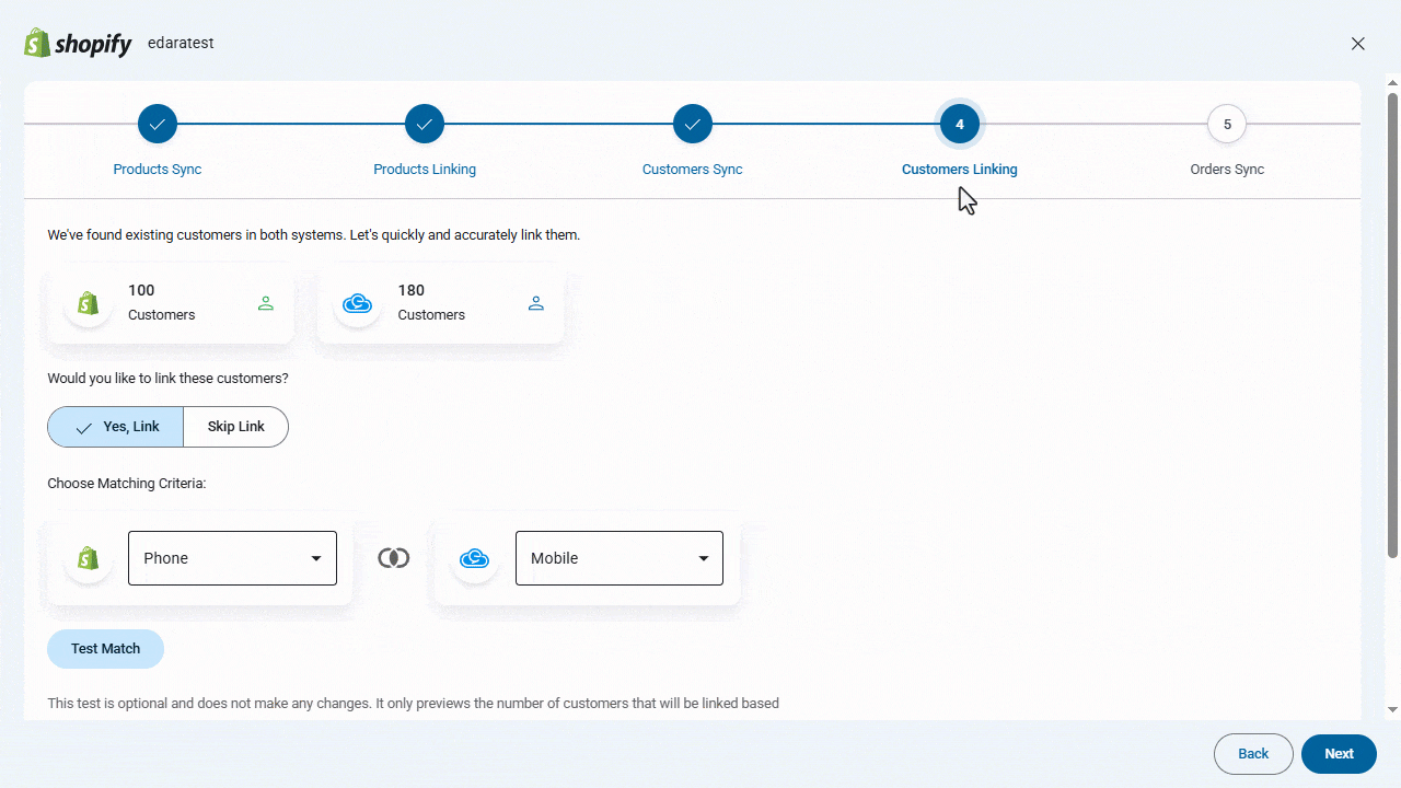 Linking Customers Between “Edara” and “Shopify” — Click on “Done”.