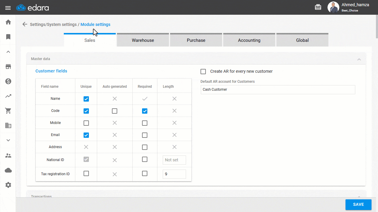 1. Accounting Settings — Click on “Save”.