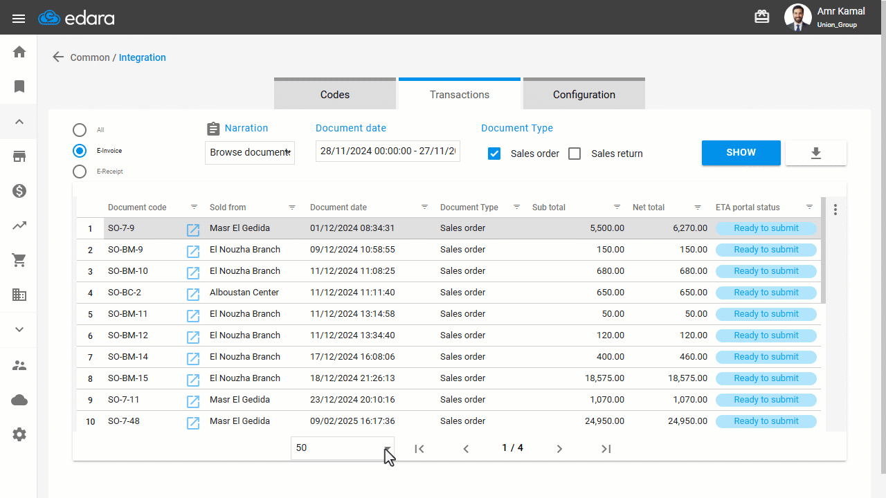 Displaying the E-Invoice Document Through the Tax Authority Portal — After selecting an option, a new window will open…
