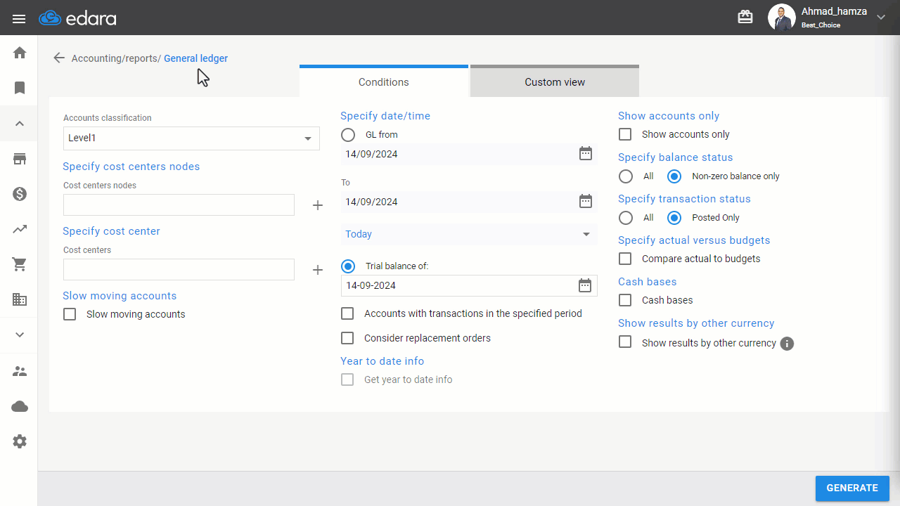 Steps to View the Opening Balance in the General Ledger Report — The opening balances for the selected accounts will be…