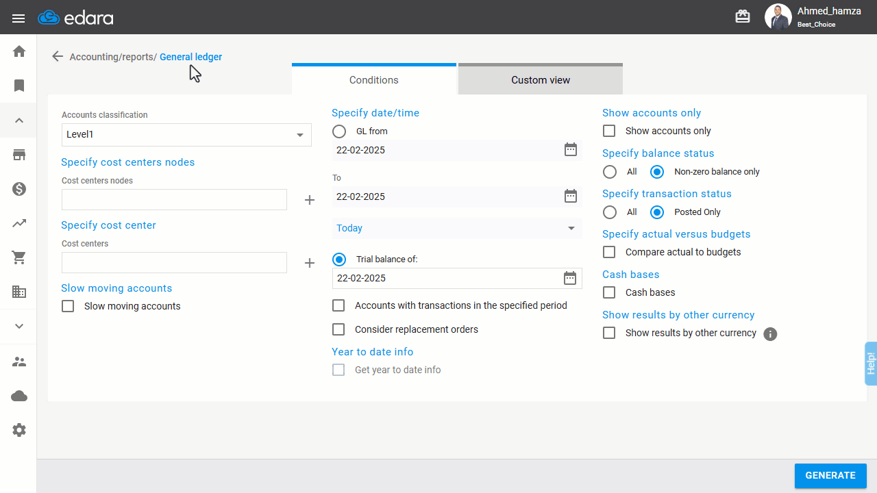 1- Through the General Ledger — Click the “+” icon to view each account in detail.