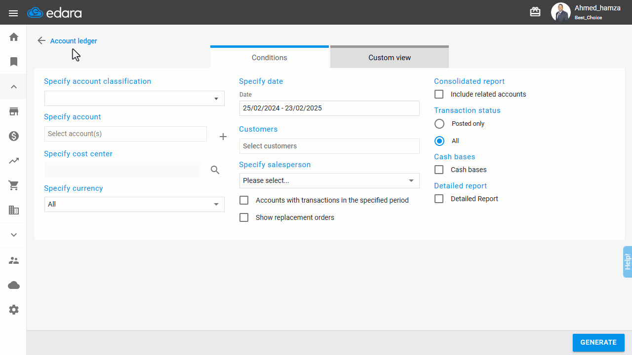 2- Through the Account Ledger — Click the “+” icon next to the account name to review its transactions.