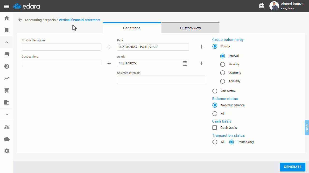 Comparing Cost Centers for a Specific Period — Click "Generate".