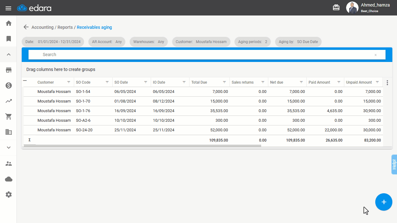 Viewing the Receivables Aging Report — Click on “Generate”.