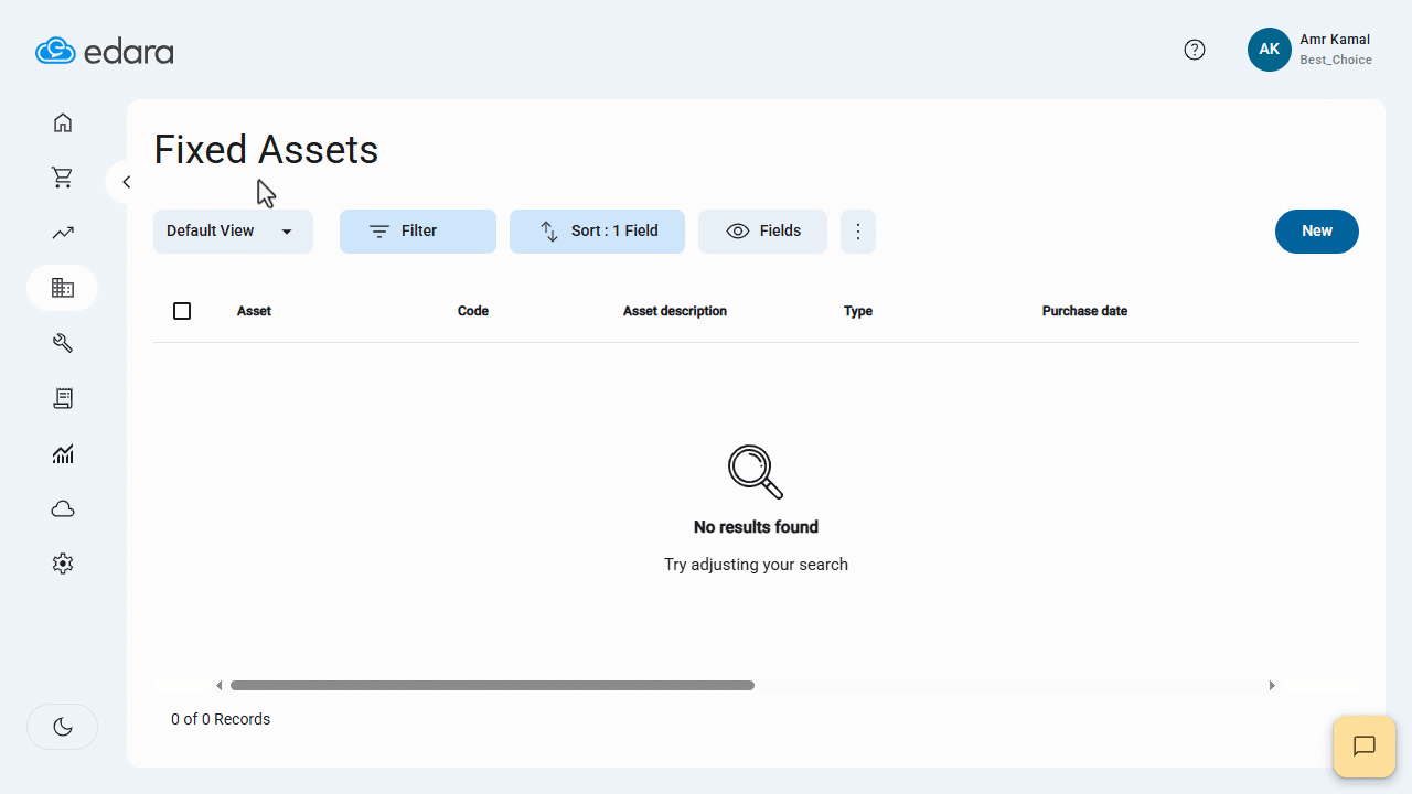 Creating a New Fixed Asset — Click on "Register".