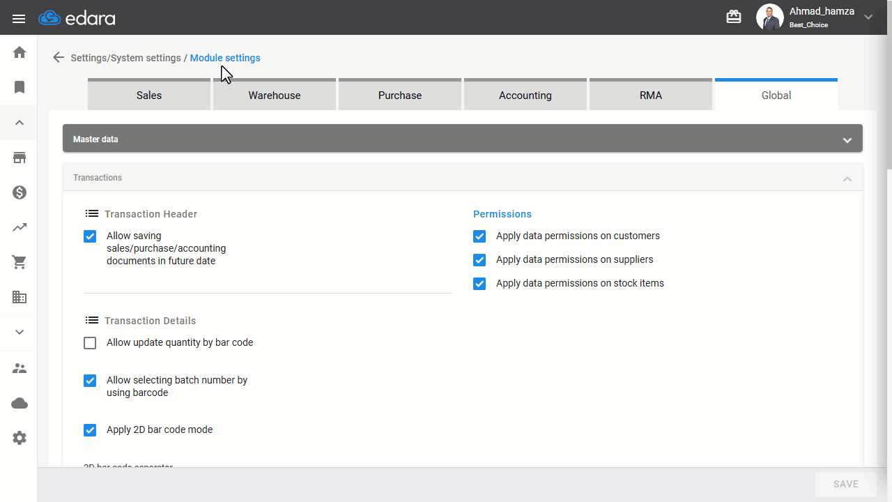 Selecting Search Parameters for Accounts — Click on “Save”.
