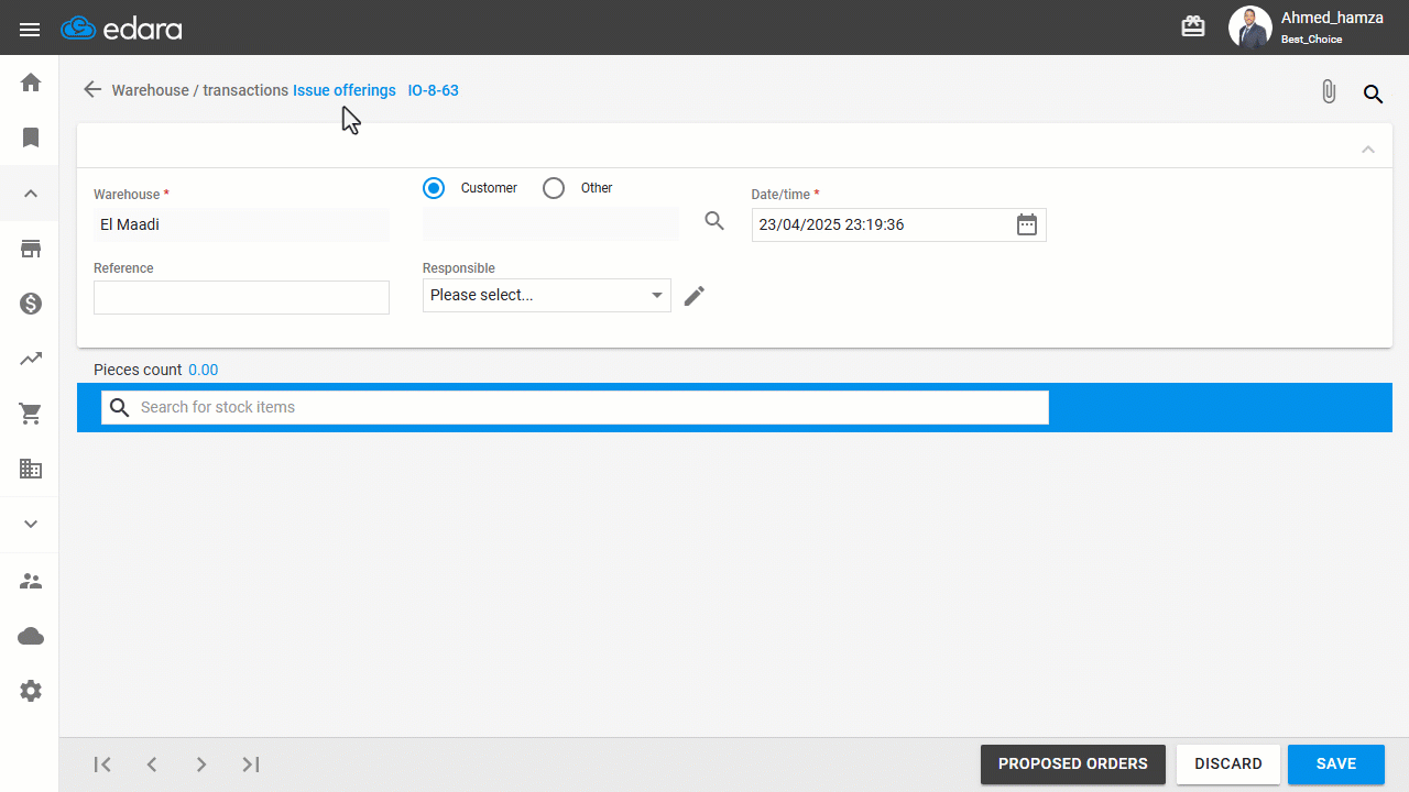 Creating a Responsible for Warehouse and Accounting Documents — Click on “Save”.