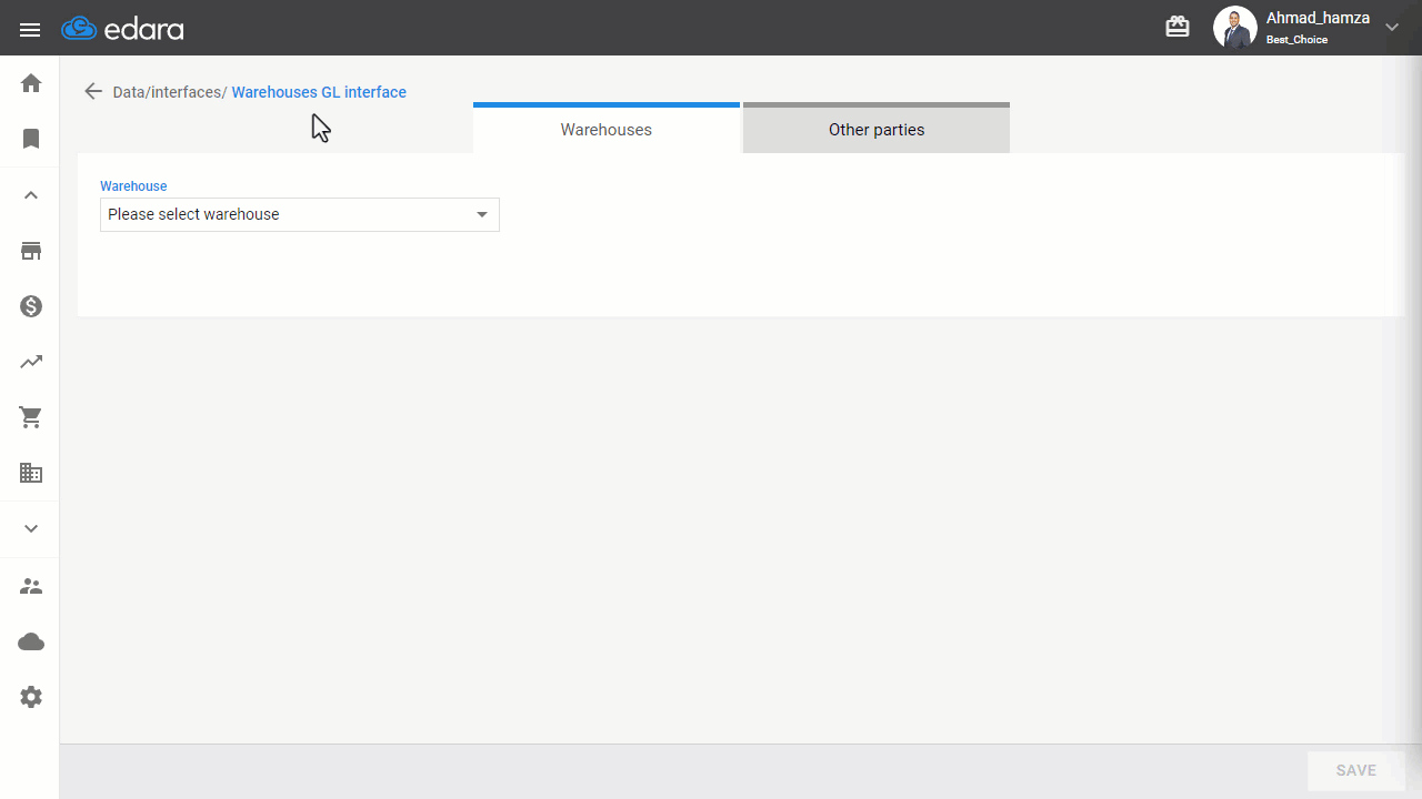 Second: Linking the Other Party in the Warehouse Documents to an Account — Click "Save”.