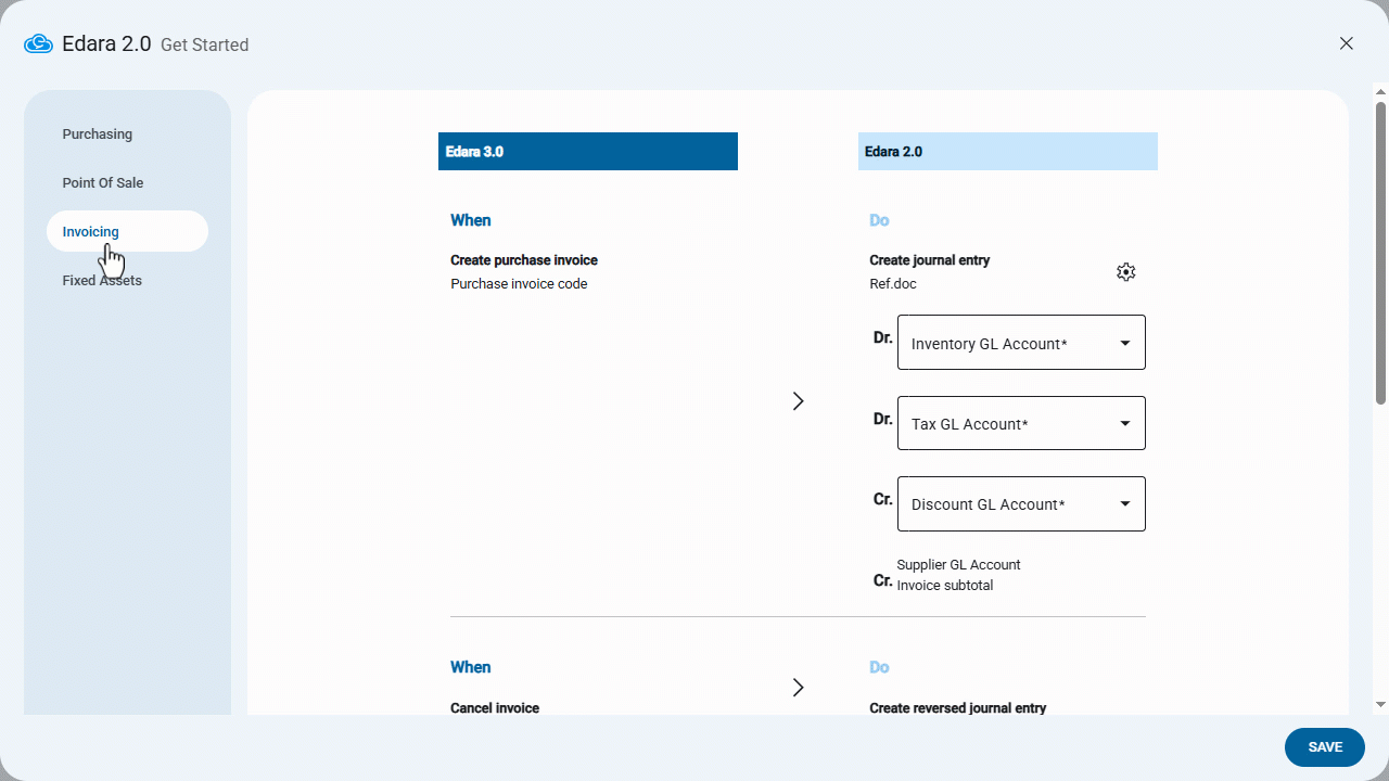 Configuring the Invoice Module Settings for "Edara 2.0" and "Edara 3.0" Integration — Click on “Save”.
