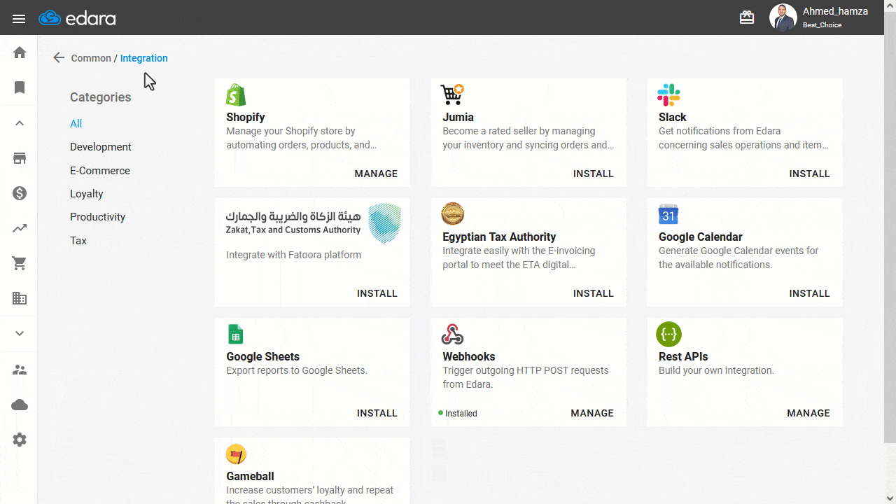 1. Create an Integration User (Token) in “Edara” — Click on “Save”.