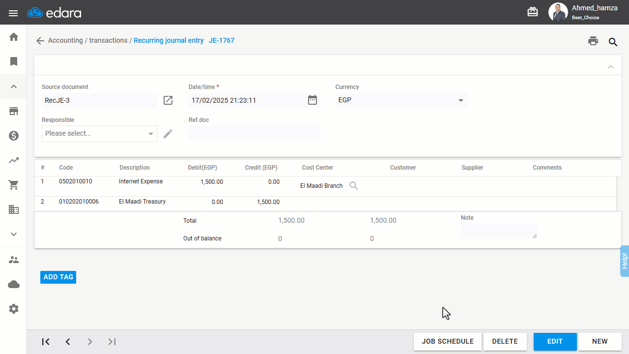 Creating a Recurring Journal Entry — Click on "Save".