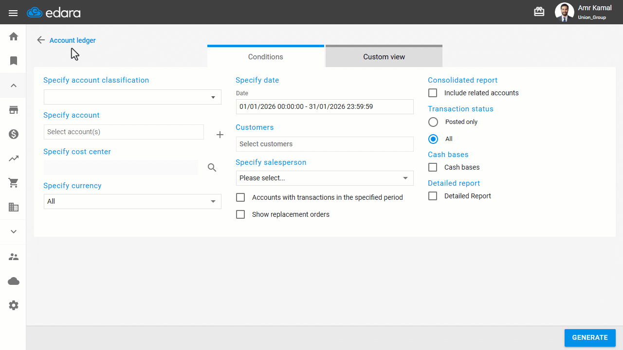 Displaying the Total Debit and Credit Columns in the Detailed Account Ledger Report — The total Debit and Credit amounts…