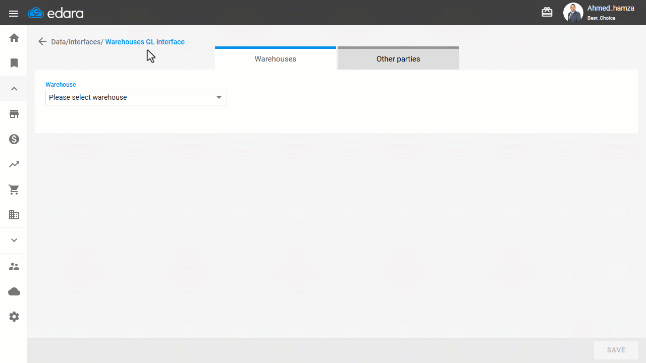 5. Linking with the Warehouse Interface — Click on “Save”.