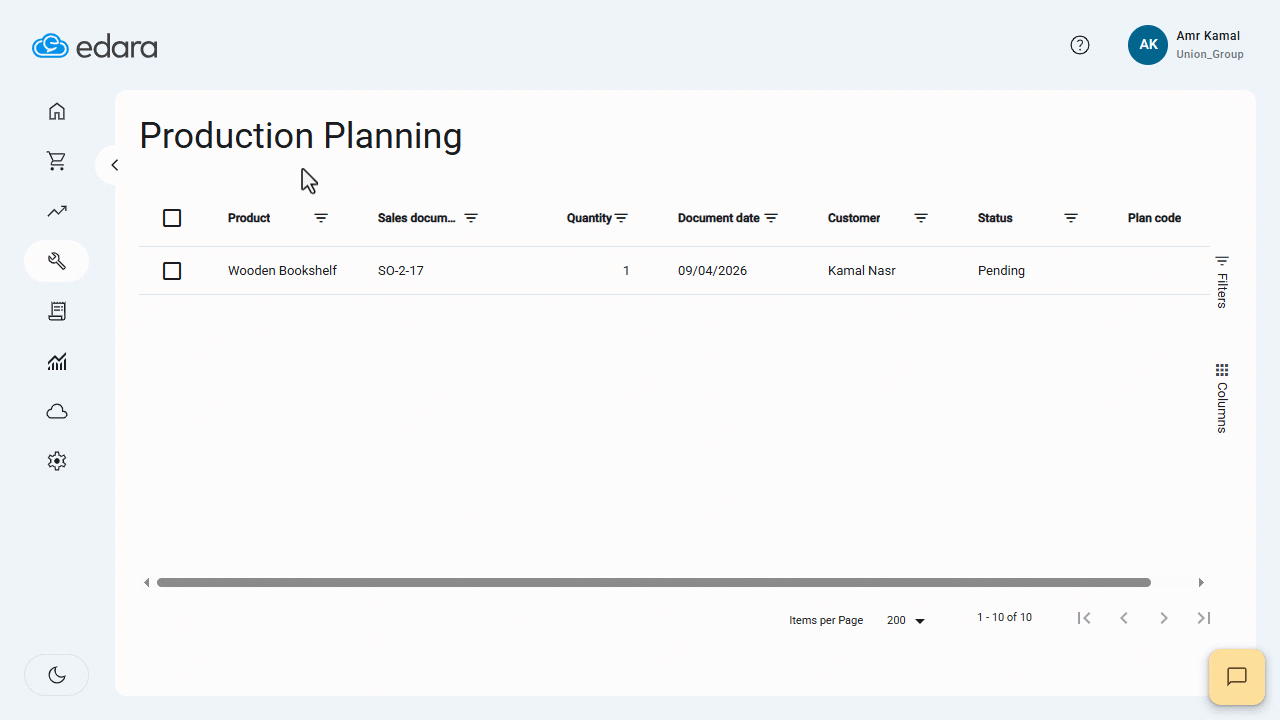 Displaying Production Planning Data — Click on “Apply”.