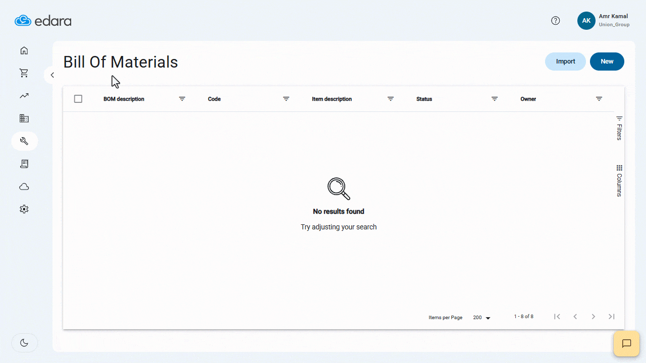 3. Bill of Materials Other Cost Sheet — Click on “Import”.