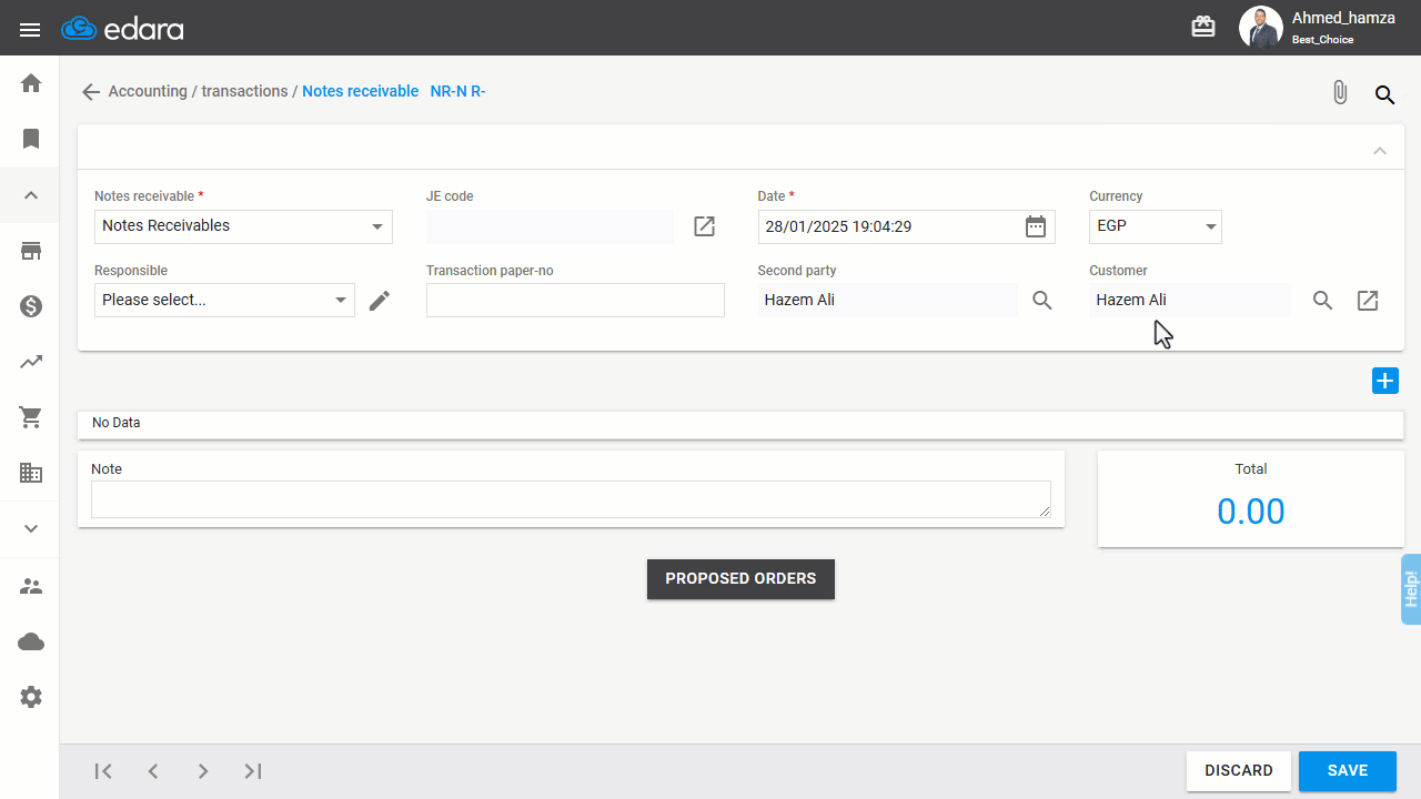 Creating a Notes Receivable Document — Click on “Save”.