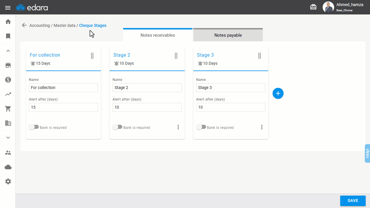 1. Creating Cheque Stages — Click "Save".