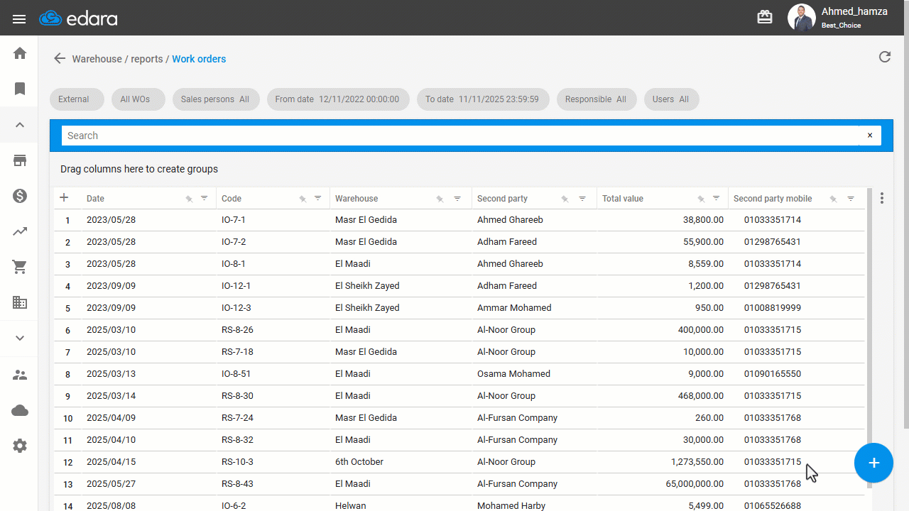 Displaying the Customer’s Mobile Number in the Work Orders Report — Click on "Generate".