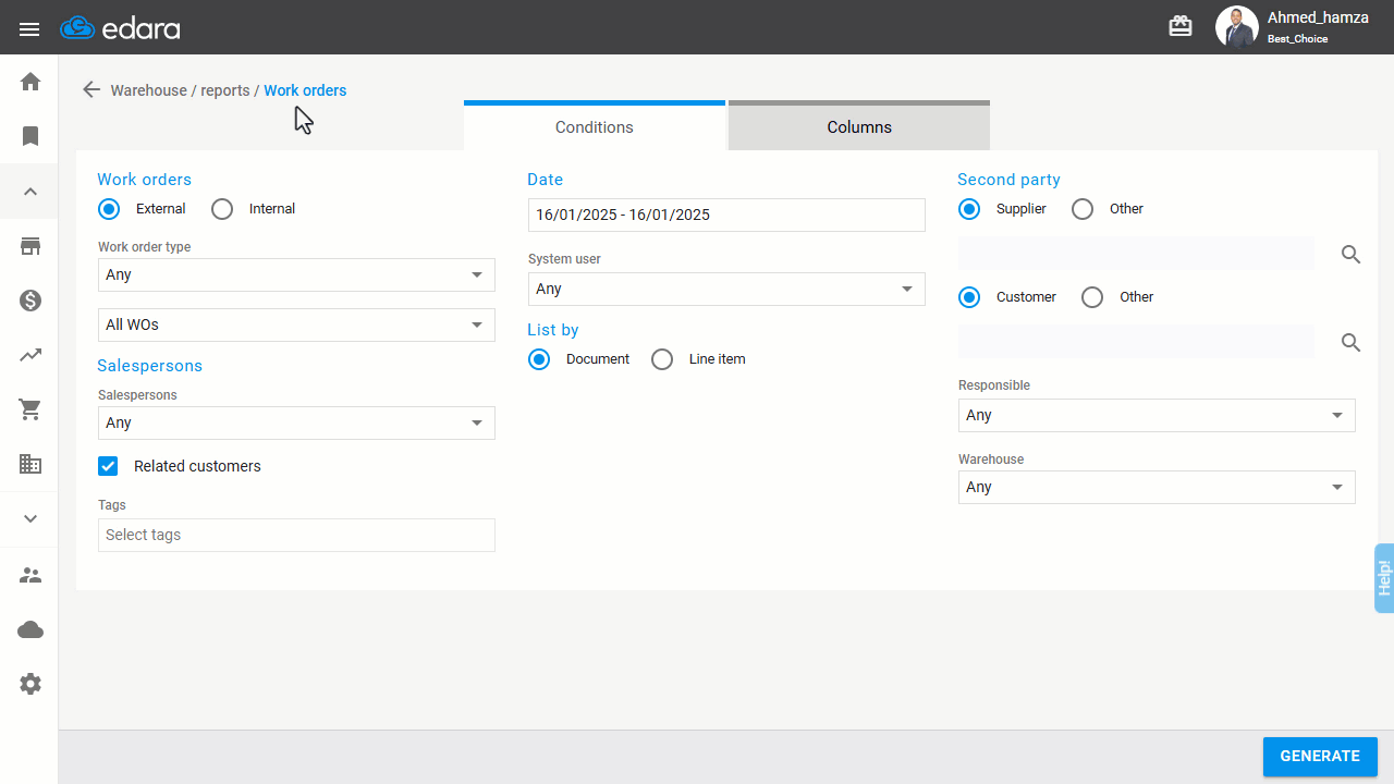 Displaying Costs of Warehouse Documents — Click “Generate”.