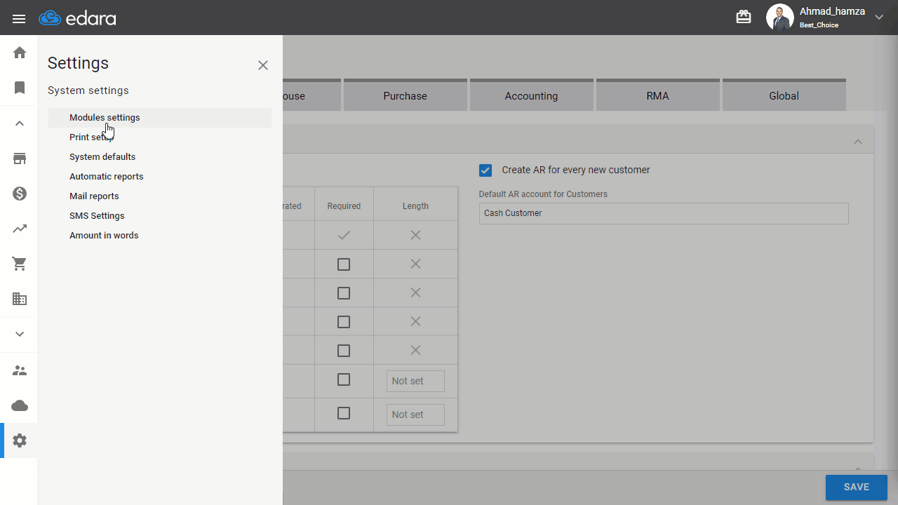 Control "Closing/Opening an Accounting Period" — Click "Save"