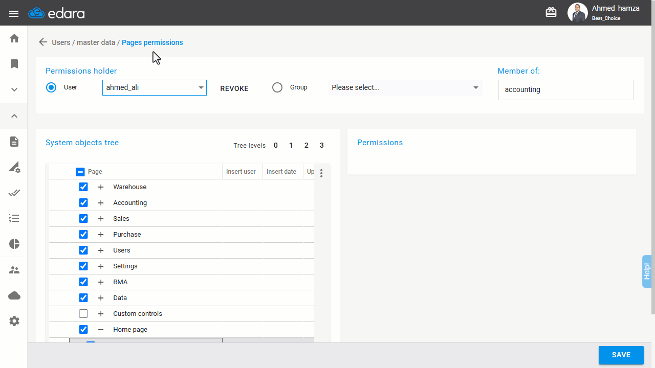 Granting/Revoking Permission to View the Dashboard — Click “Save”.