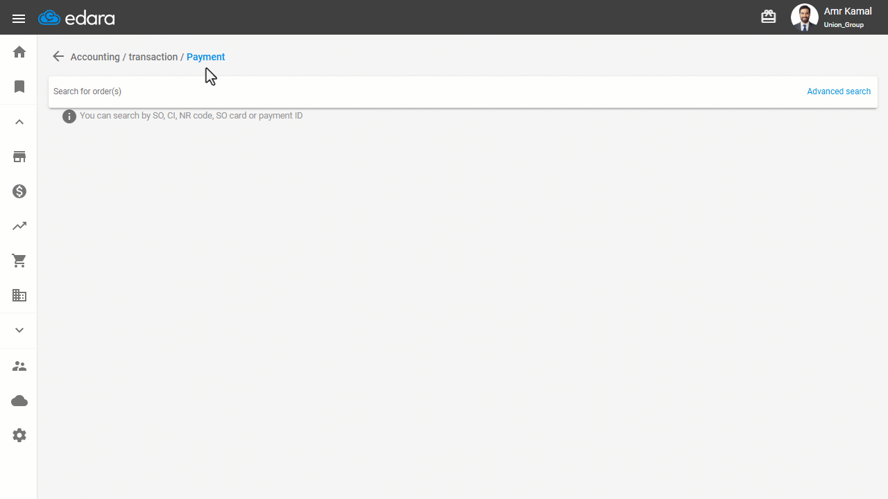 Filtering by Warehouse Permissions on the Payment Page — Click on "Search".