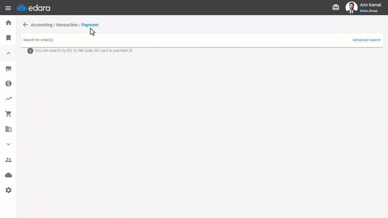 Displaying All Sales Orders on the Payment Page — Click on “Search”.