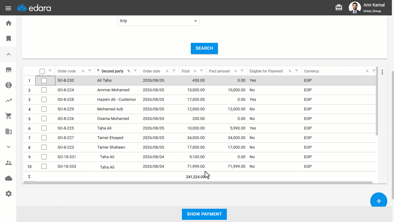 Displaying All Sales Orders on the Payment Page — You can also control which columns are displayed by clicking “︙”, then…
