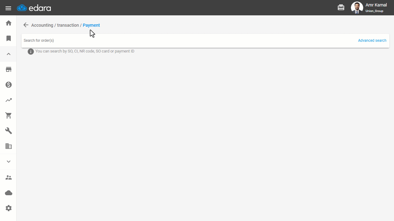 Second: Paying Sales Orders Using Advanced Search — Click on "Pay".