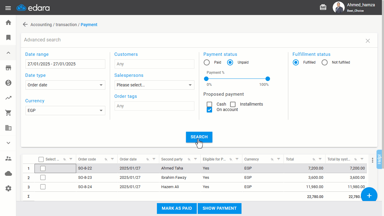 Using the Payment Screen and Setting Dates for Saved Documents — Click "Save".