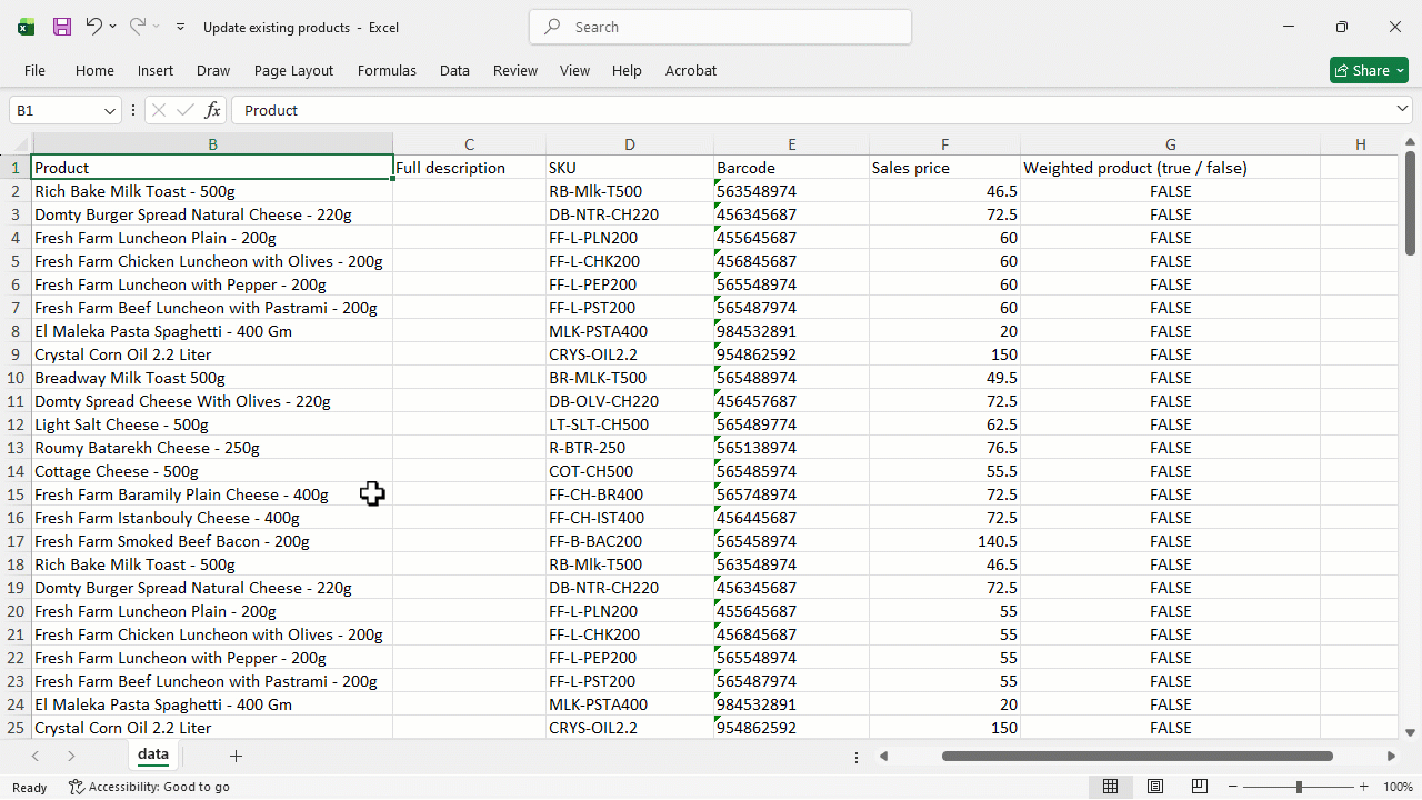Updating Products in Bulk — Some products do not pass the required validation. Please make sure that each record in the…