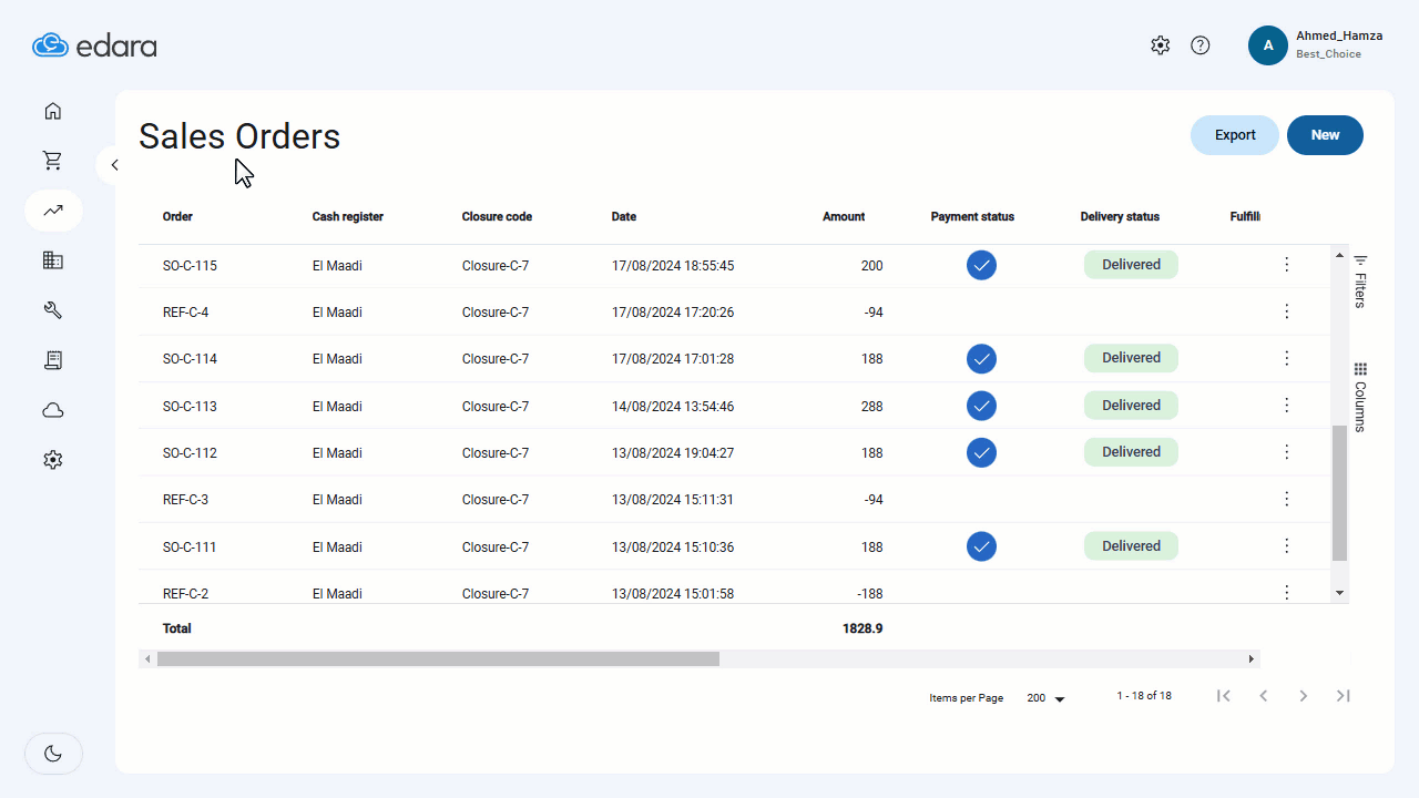 Viewing Sales Orders for Specific Periods — Select "Details" to review the necessary information.