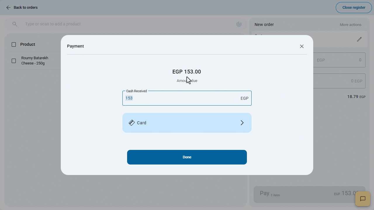 1- Full cash payment — Click on “Done”.