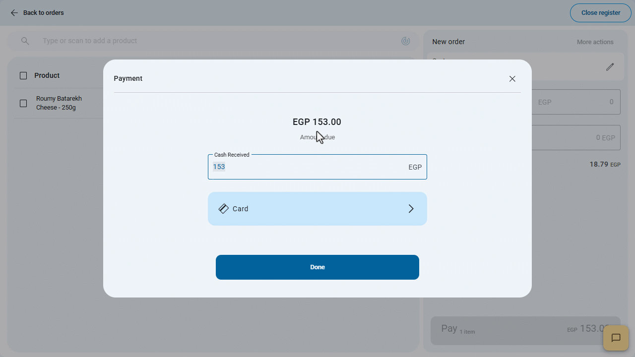 2- Full card payment — Click on “Done”.