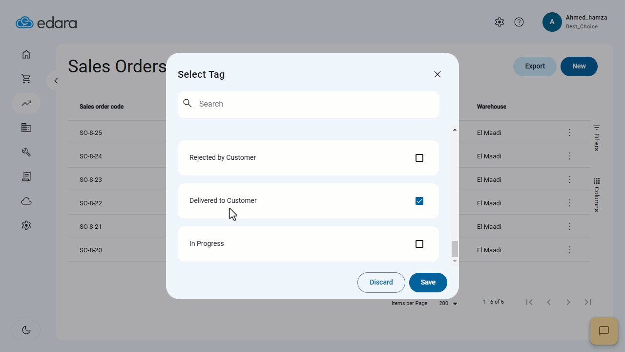 Adding Tags for Each Sales Order — Click “Save”.