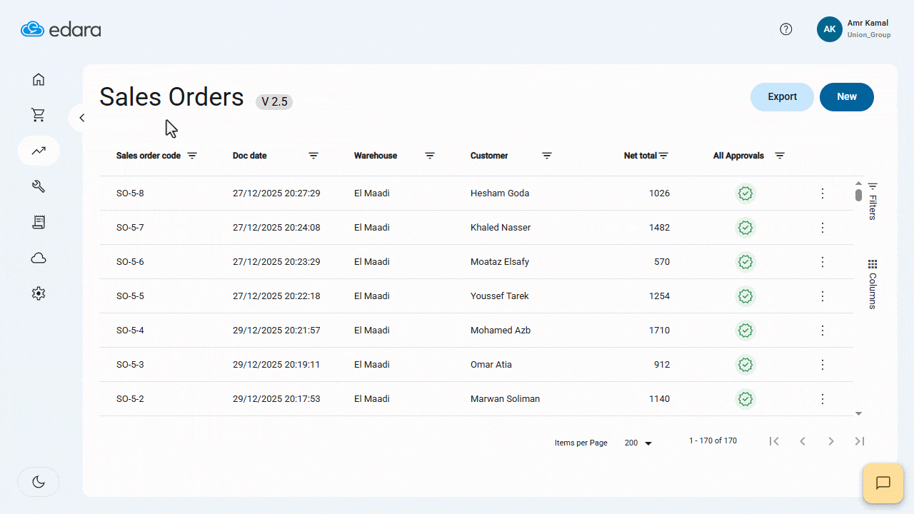 Displaying Sales Orders for Specific Periods in Edara 2.5 — Select the columns you want to display, such as Sales Order…