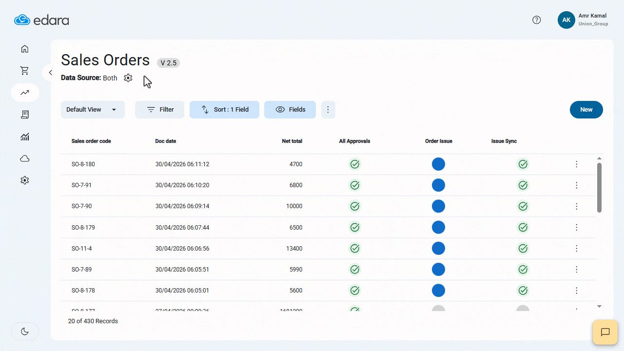 Saving a View on the Sales Orders Page — Click on “Save view”.