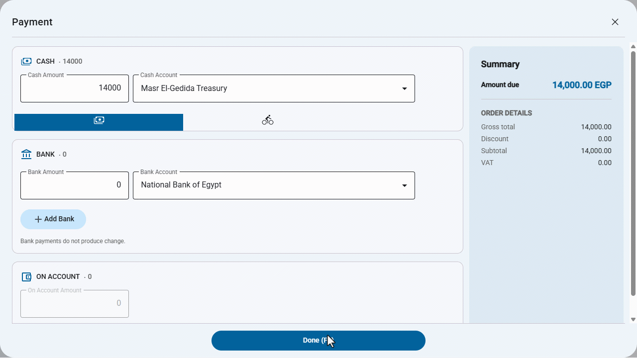 Using Multiple Payment Accounts in Point of Sale — Click on “Done”.