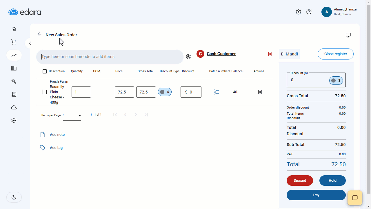 Using the "Cash on Delivery" Payment Method from the Payment Screen — Select "Cash on Delivery", as shown in the image.