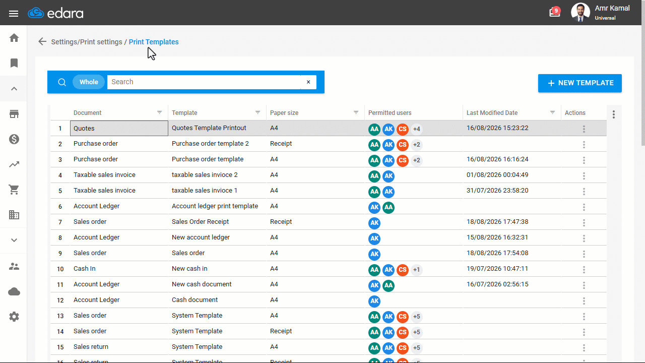 Designing a Print Template According to Pre-Printed Forms — Define the template sections: Header, Data Table, Footer.